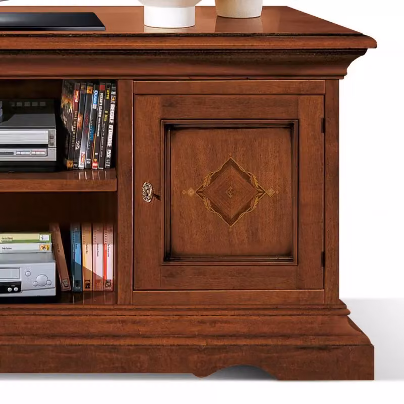 Porta TV classico con 2 ante in legno intarsiato color noce Mobili 2G L: 130 cm, P: 50 cm, H: 60 cm – 3