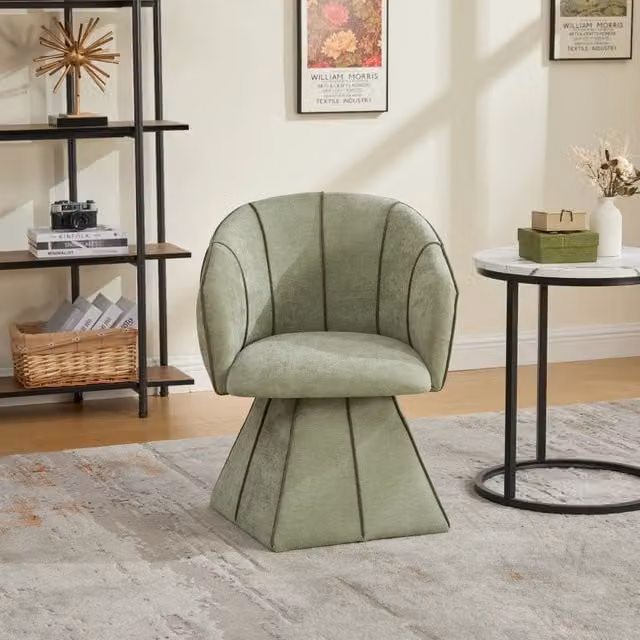 Poltrona girevole Mivray in tessuto verde con braccioli e schienale alto, ideale per soggiorno e camera da letto