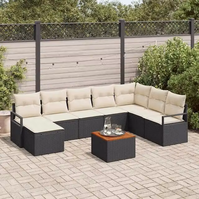 Set Divano da Giardino 9 pz Nero polyrattan 3347740