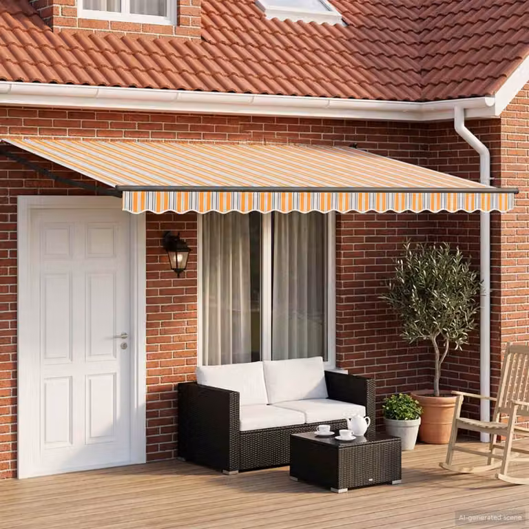Tettuccio elettrico retrattile vidaXL blu e arancione in poliestere con struttura in alluminio L: 4 m, P: 3 m