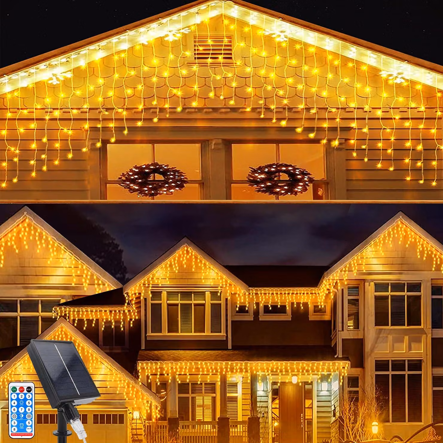 Tenda luminosa a LED solare, 7 x 0,8 metri, 256 LED, 8 modalità, impermeabile