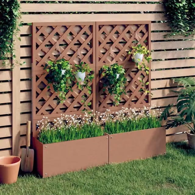 Set di 2 Fioriere a Traliccio Videx in WPC Marrone per Giardino Ornamentale, L: 65 cm, P: 33 cm, H: 135 cm – 1