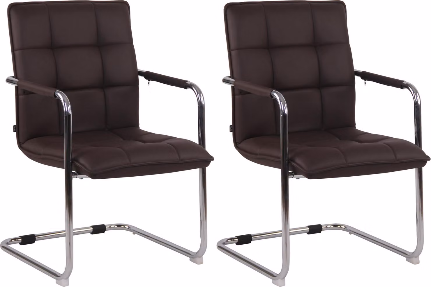 Set di 2 sedie CLP Gandia in ecopelle con braccioli, colore grigio, struttura cromata