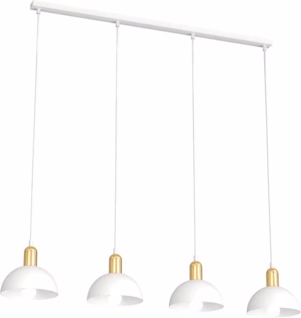 Lampadario 4 Luci Rigantona In Acciaio Bianco E Oro Diffusori A Cupola