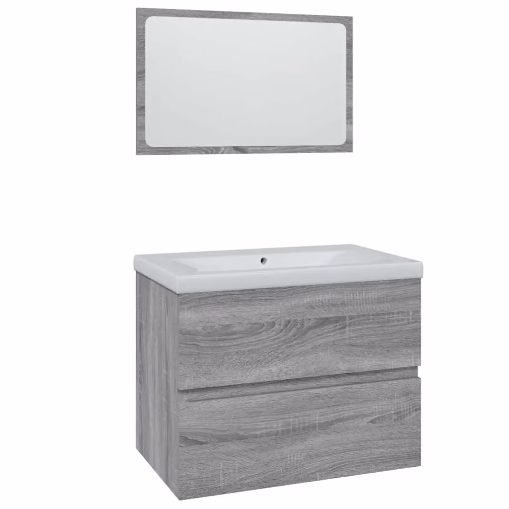 Set di mobili da bagno moderno vidaXL con mobile sottolavabo e armadietto specchio in legno e plastica, bianco e grigio, L/P/H: 60 x 38,5 x 45 cm – 2