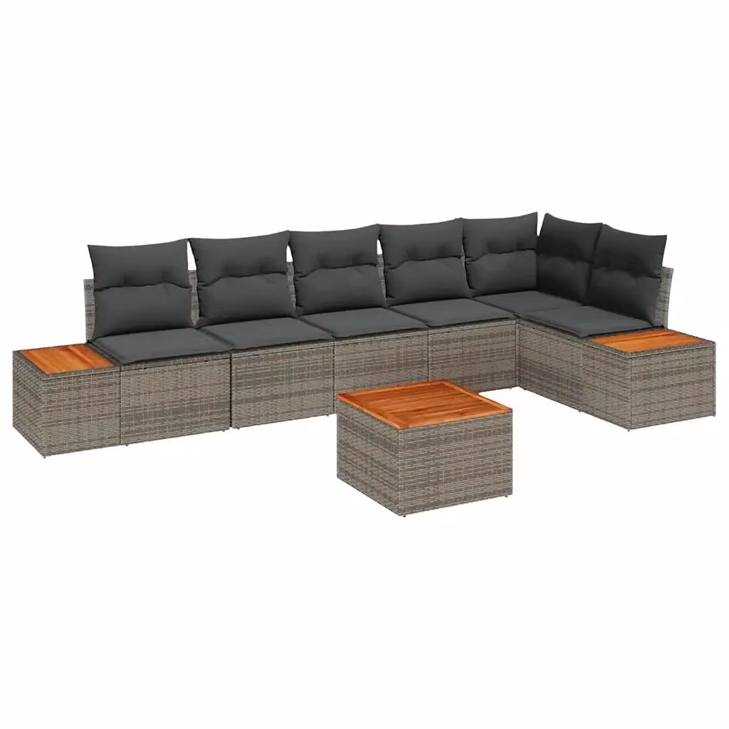 Set Divano da Giardino a L vidaXL in Poly Rattan Grigio con Cuscini e Struttura in Acciaio 7 Pezzi – 2
