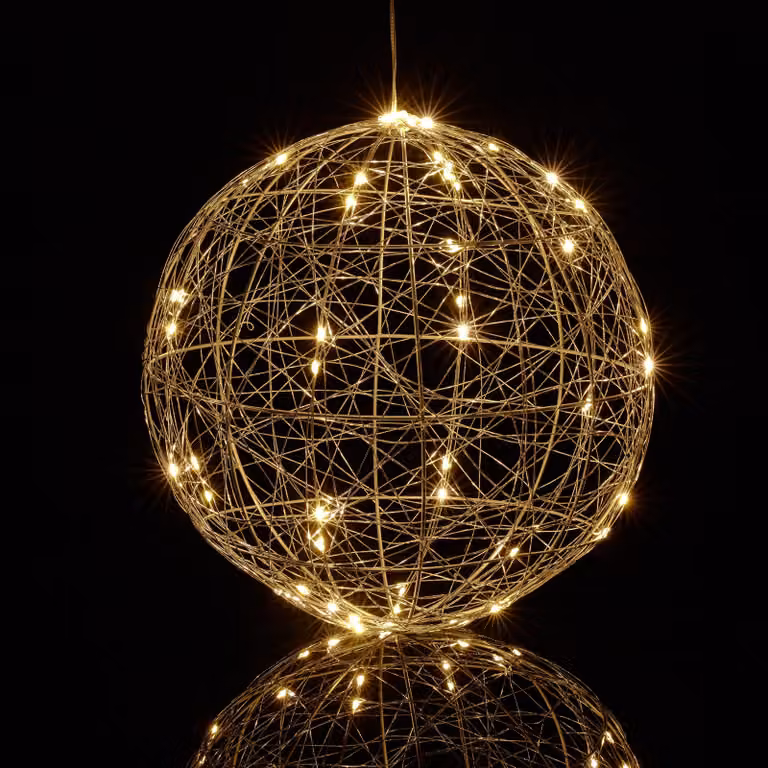 Sfera luminosa a LED, argento, 30 cm, luce bianco caldo, alimentata a batteria