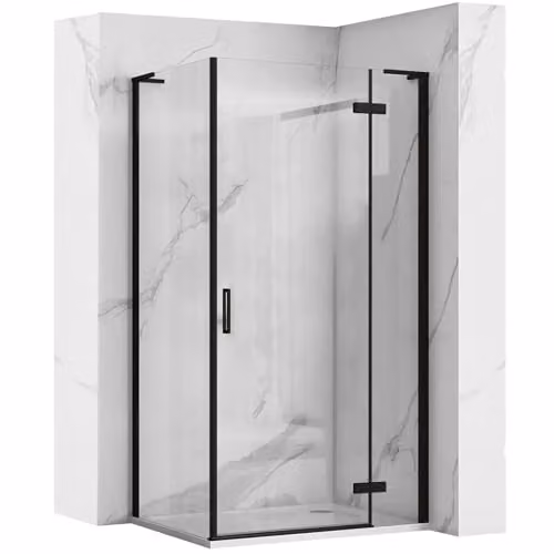 Rea - Box Doccia Black 90X80 Cabina Doccia Senza Piatto Doccia Vetro Di Sicurezza Temperato Transparentne 6mm (Nero Opaco) Porta: 90 Parete: 80 cm