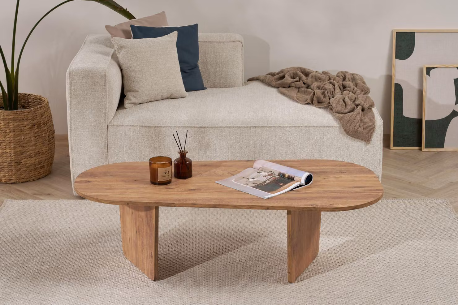 Skye Decor, Ovalis - Atlantic Pine, tavolino, pino atlantico, piano in melamina 100 %, 130 x 65 x 40 cm