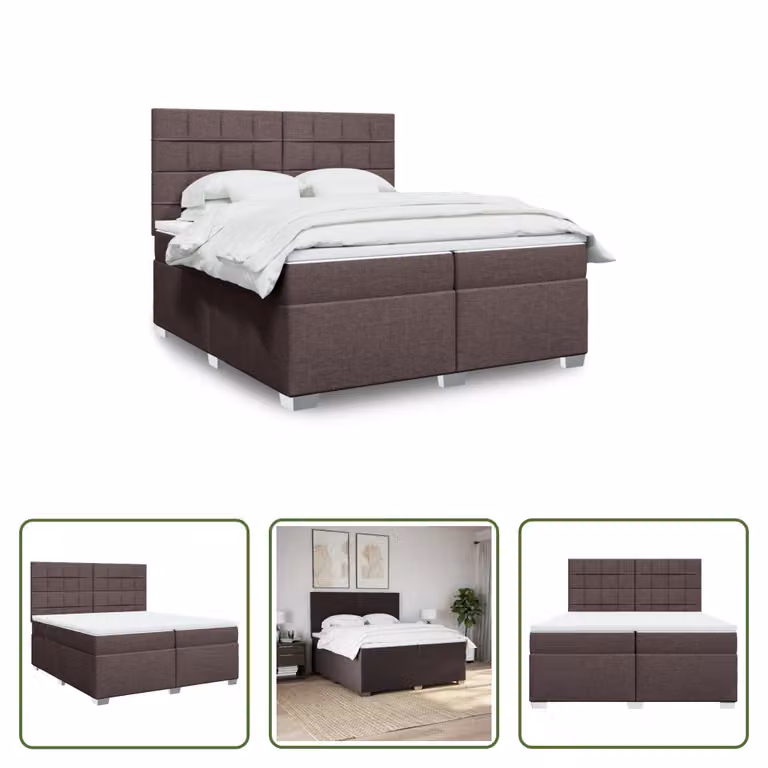 The Living Store Letto a molle con materasso marrone scuro 200x200 cm in tessuto