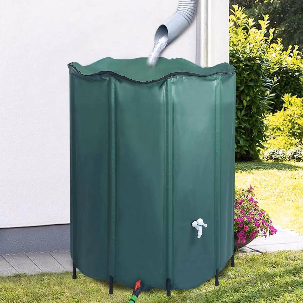 vidaXL Serbatoio per Acqua Piovana Pieghevole in PVC con Filtro e Rubinetto, Verde, 1000 l