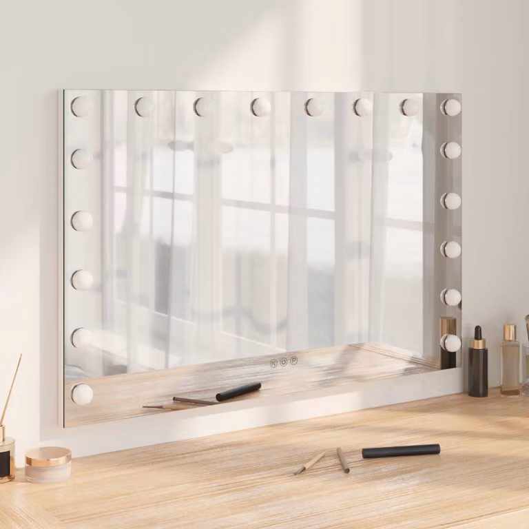 Specchio da vanità con LED vidaXL Bianco, con touch switch e regolabile, L: 80 cm, P: 19 cm, H: 52,5 cm, in vetro e metallo