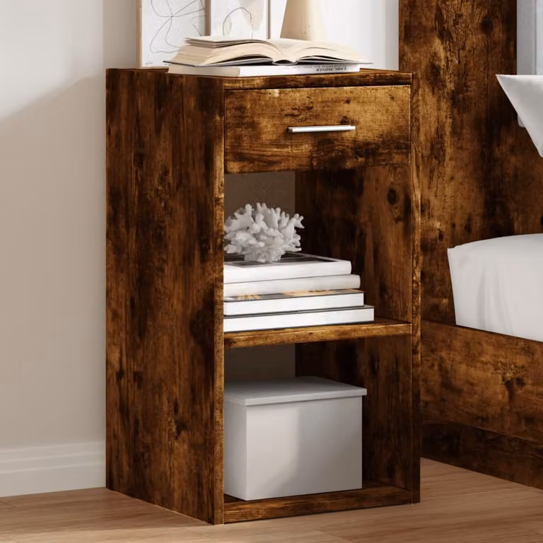 Set di 2 comodini moderni vidaXL in legno multistrato e MDF, colore rovere fumo, L 35 cm x P 34 cm x H 65 cm