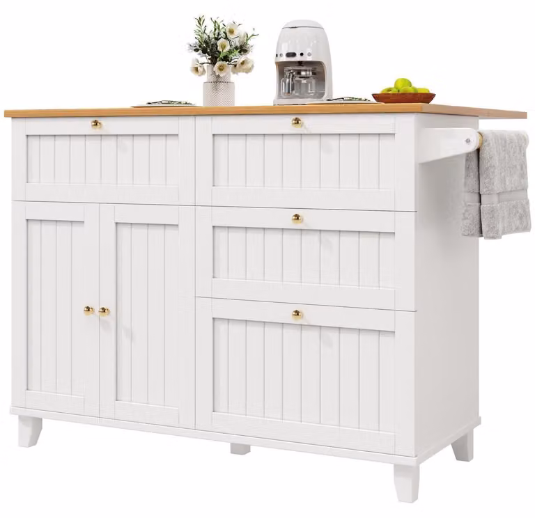 Isola da cucina con spazio contenitivo, bianca, 133x70x88 cm