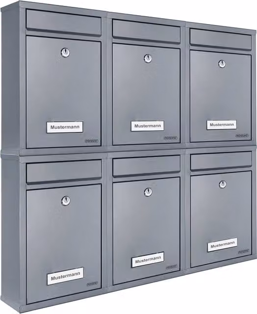 Set di 6 cassette per le lettere Monzana in acciaio inossidabile, colore argento/grigio, con 2 chiavi