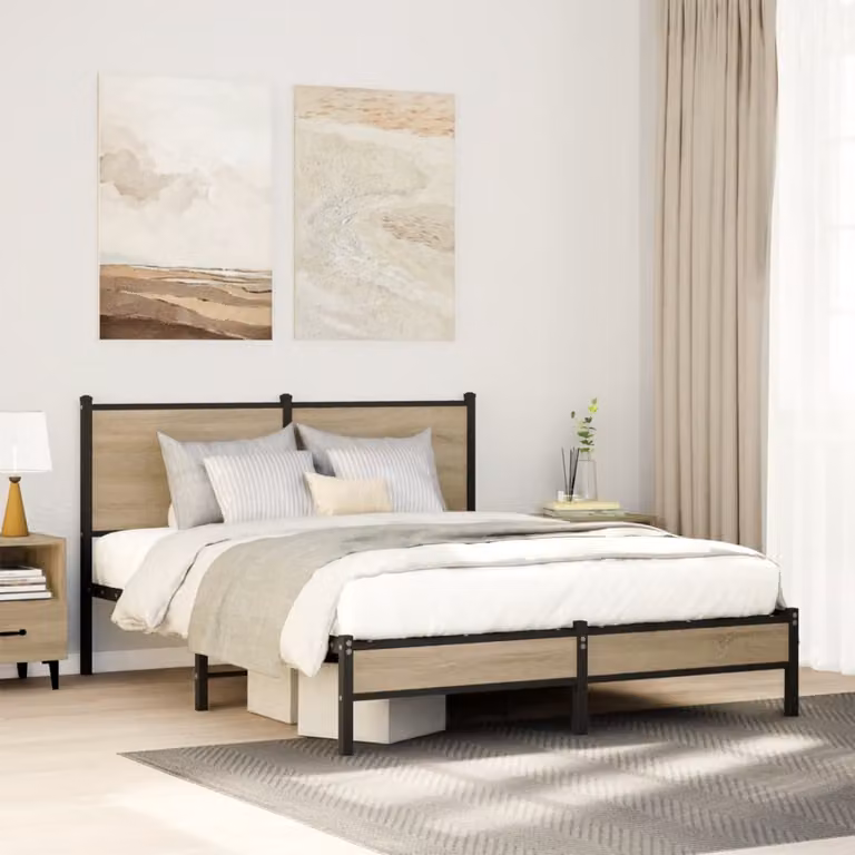 vidaXL Giroletto in Metallo Rovere Sonoma Marrone L/P/H: 140 x 190 x 91,5 cm