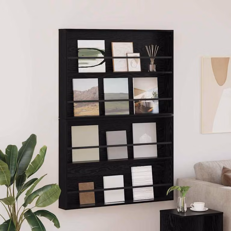 Set di 2 Scaffali per riviste vidaXL Moderni in Rovere Nero, Montaggio a Parete, L: 100 cm, P: 12 cm, H: 70 cm