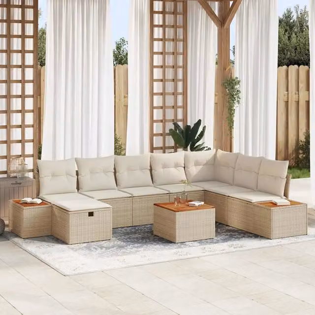Set Divano da Giardino 9 pz Beige polyrattan 3359663