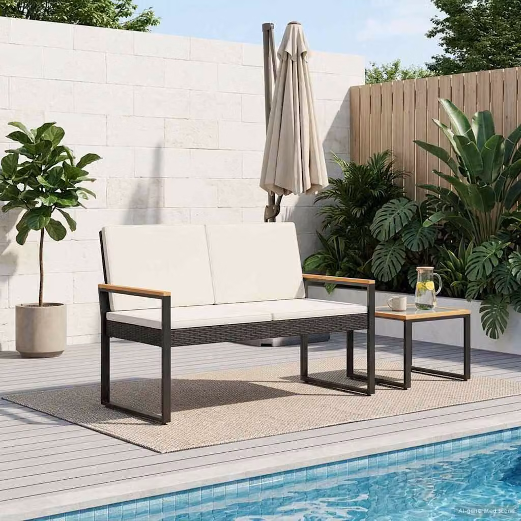 Panchina da esterno a 2 posti vidaXL in polyrattan con braccioli, L 107 x P 61 x H 80 cm