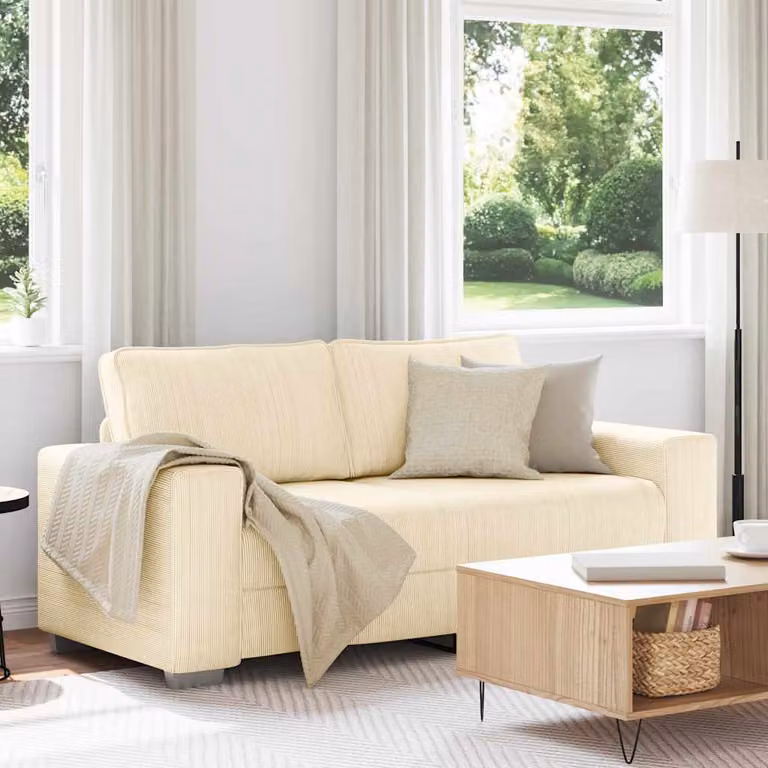 Divanetto moderno vidaXL in velluto a coste beige con cuscini, L: 180 cm, P: 77 cm, H: 82 cm
