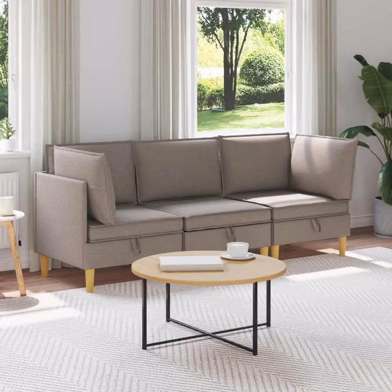 Set di divani modulari moderni vidaXL in tessuto con spazio di archiviazione, 3 pezzi, Grigio/Beige