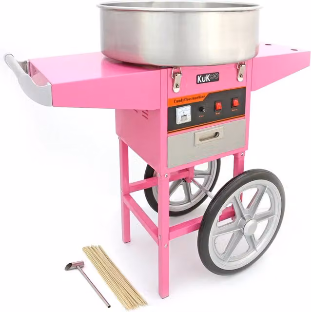 Macchina Zucchero Filato Vintage Rosa con Carrello 50 cm Kukoo