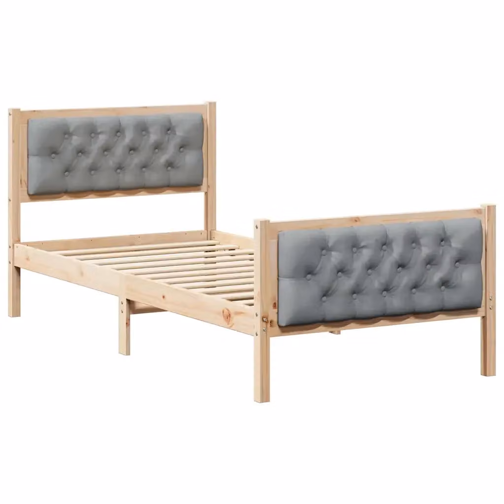 Struttura del letto vidaXL in pino massello con doghe fisse, Grigio e Marrone, 90 x 200 cm – 2