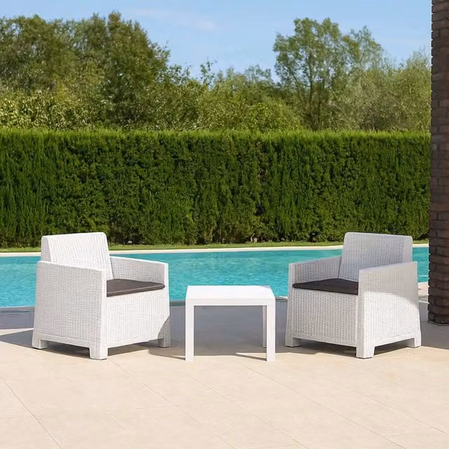 Set Salotto da Esterno Rosta DMORA Bianco con Divano a 2 Posti e Tavolino da Giardino – 1