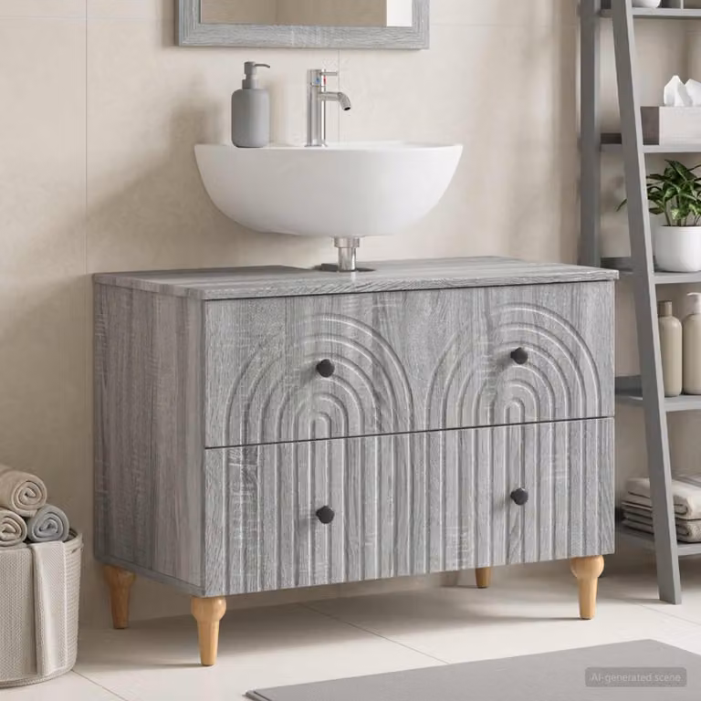 Armadio per lavabo da bagno vidaXL ALKMAAR moderno in legno e metallo grigio e nero