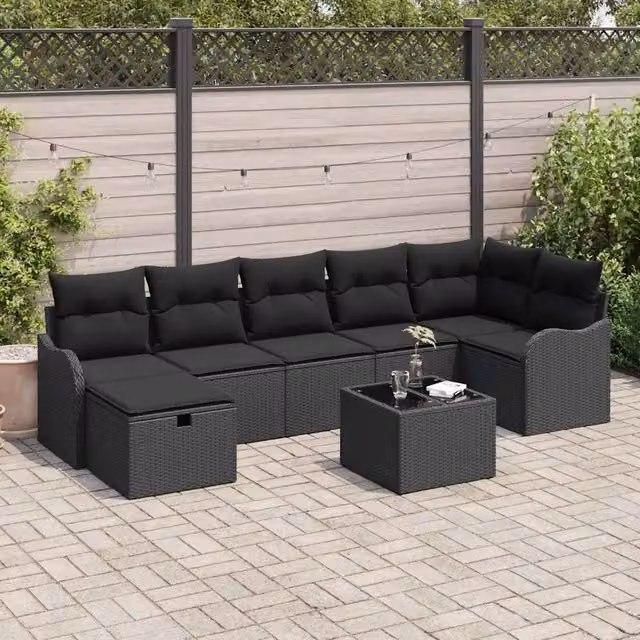 Set di divani 8 pz 7-Numero di posti Nero polyrattan 3359012