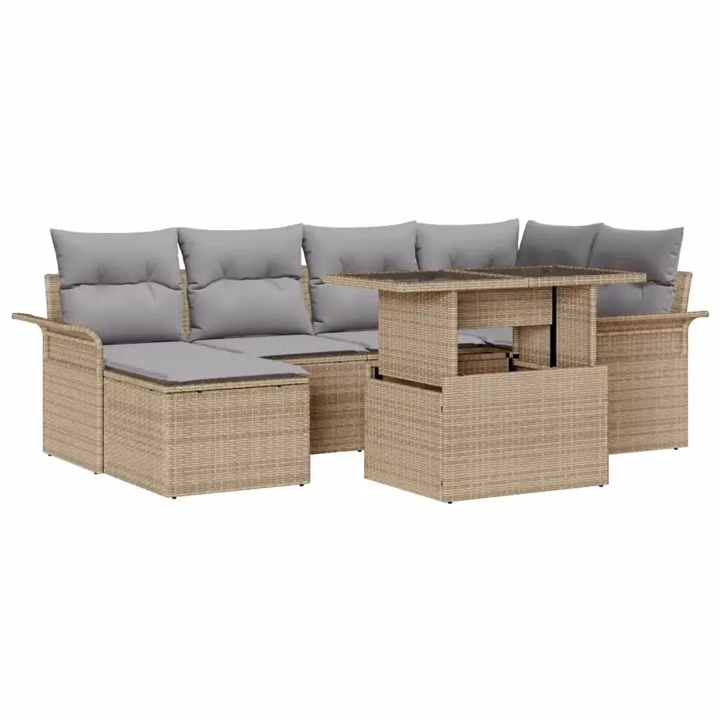 Set Divano da Giardino vidaXL a Forma di L in Poly Rattan Beige con 7 Pezzi e Cuscini Inclusi – 2