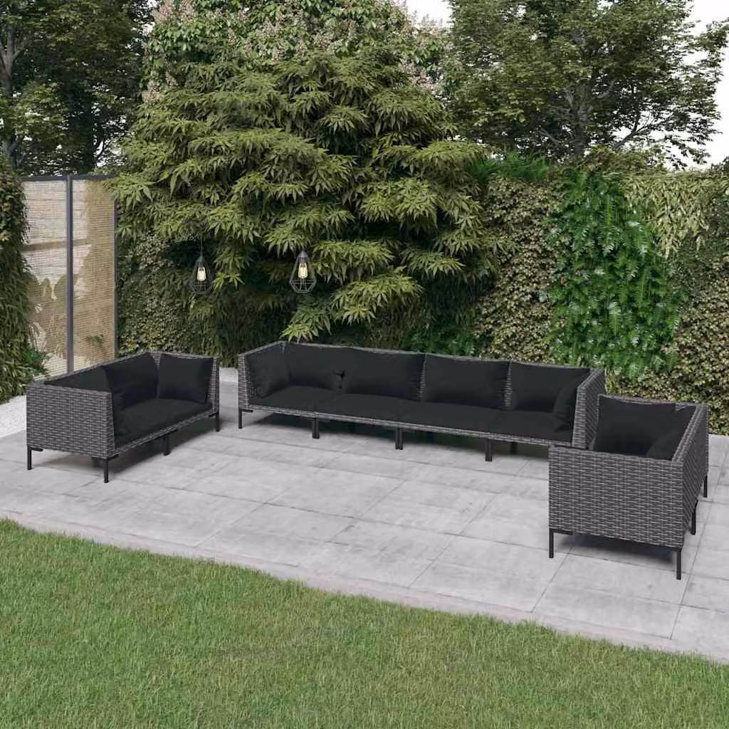 Set da giardino vidaXL composto da 8 pezzi con cuscini in polyrattan e struttura in metallo antracite