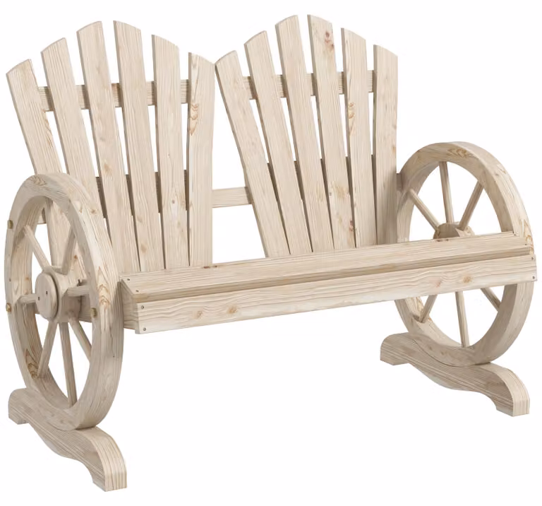 Moonbite, panchina da giardino rustica per due persone, dimensioni 108x66x95 cm, realizzata in legno massello di abete carbonizzato, con schienale curvo, chiodi nascosti, portata massima 250 kg, legno naturale