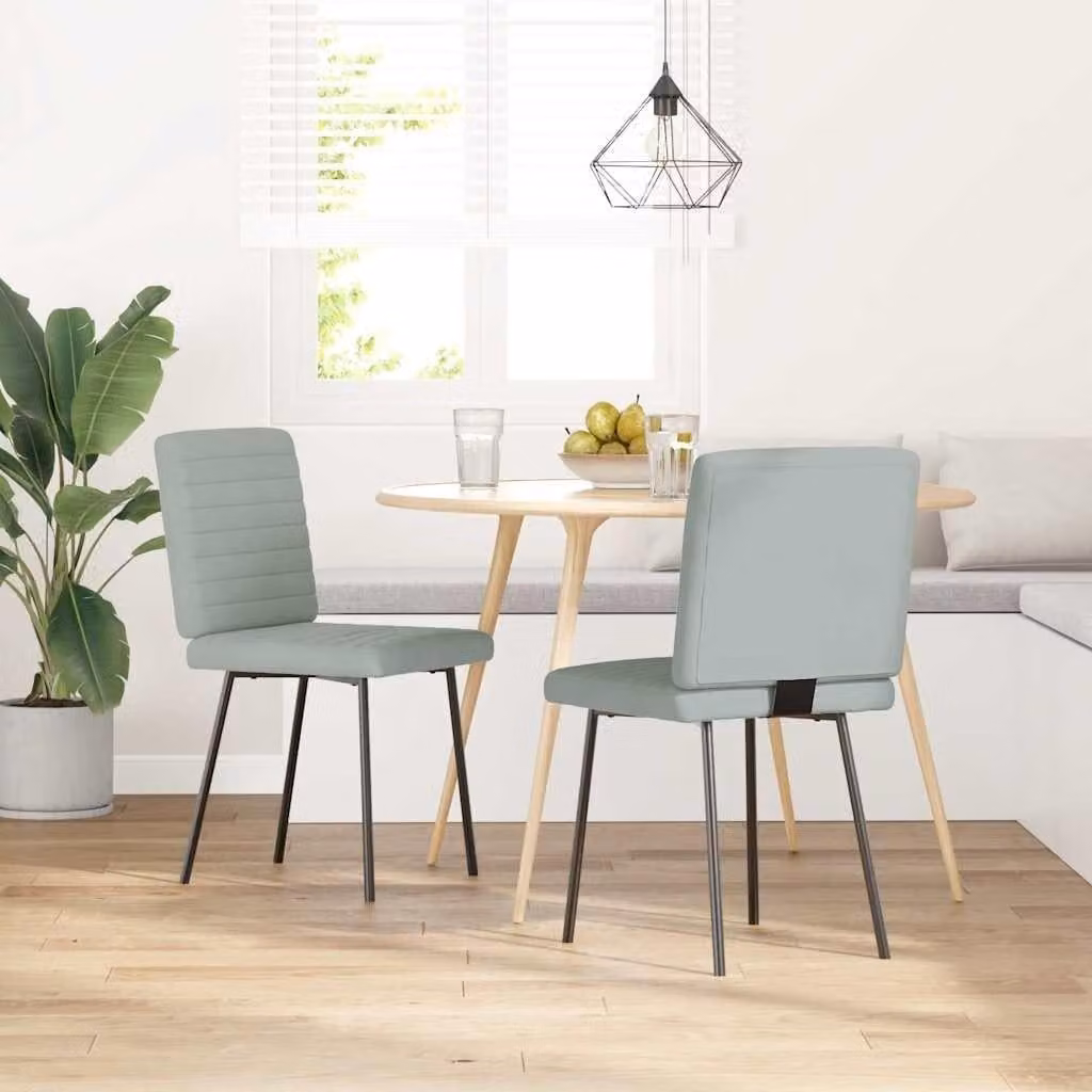 Due sedie da pranzo, colore grigio chiaro, rivestite in velluto