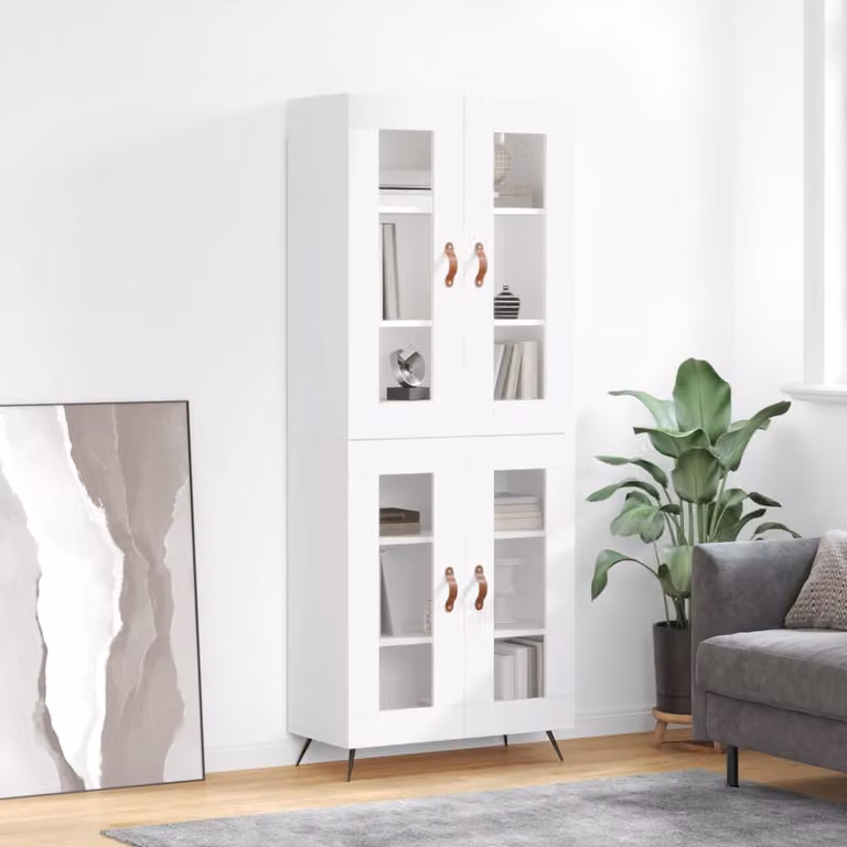 vidaXL Credenza Bianca con Ante in Vetro e Ripiani Interni in Stile Rustico L: 69,5 cm, P: 34 cm, H: 180 cm