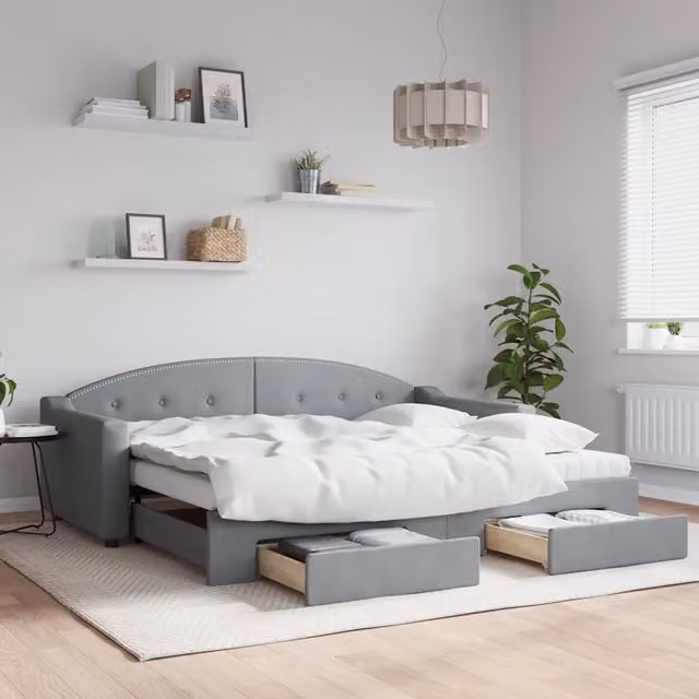 Divano Letto Estraibile con Cassetti vidaXL in Tessuto Grigio L/P/H: 223 x 90 x 75 cm
