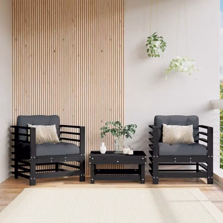 Set di 2 sedie da giardino vidaXL in legno di pino nero con cuscini e braccioli