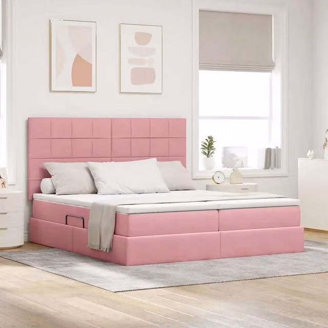 Letto con Contenitore Moderno vidaXL in Velluto Rosa con Base Lift Up, L/P/H: 280 x 200 x 204 cm