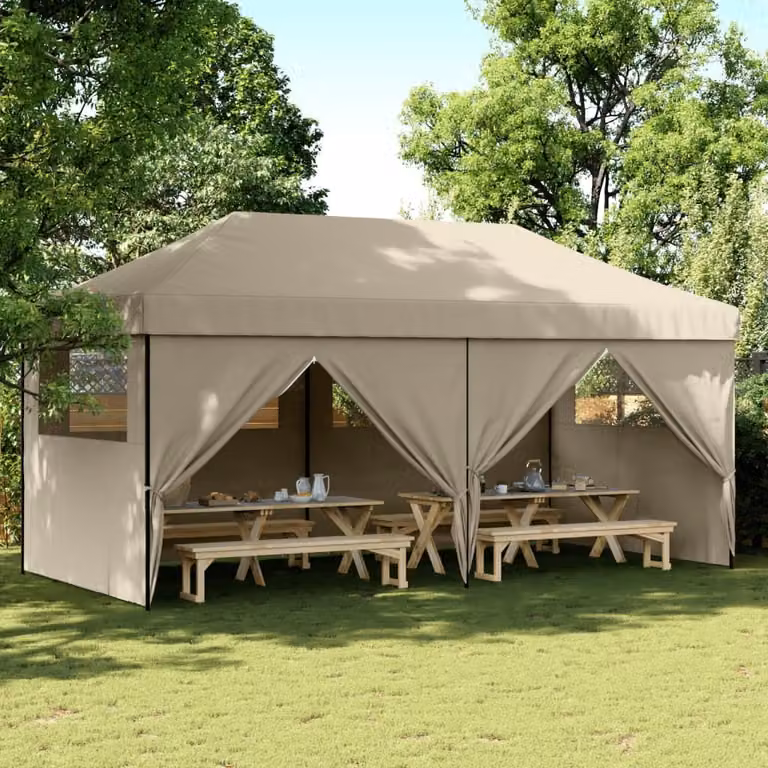 Maison Exclusive - Tenda da festa pieghevole pop-up con 4 pannelli laterali, color taupe