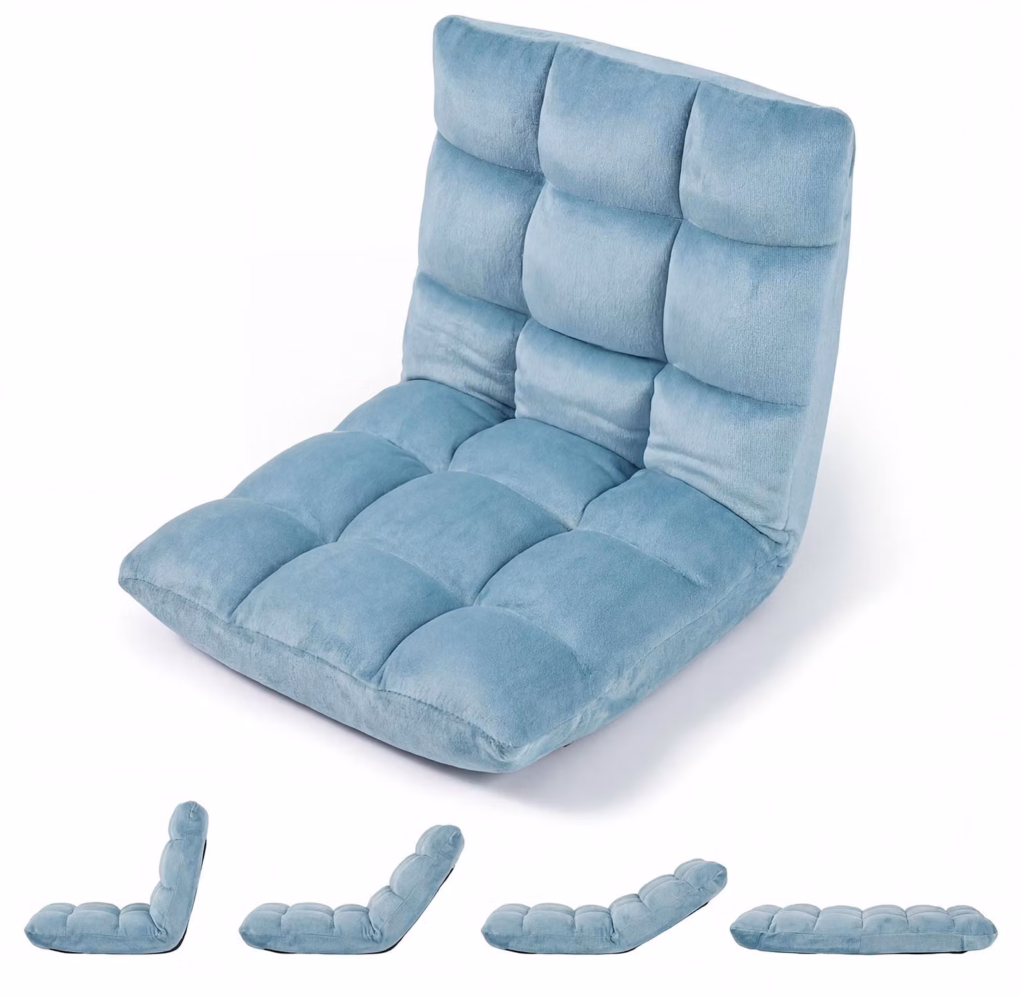 Sedia da pavimento COSTWAY con schienale regolabile, poltrona da pavimento imbottita, cuscino da pavimento pieghevole, sedia da meditazione, poltrona relax, cuscino thailandese, blu menta