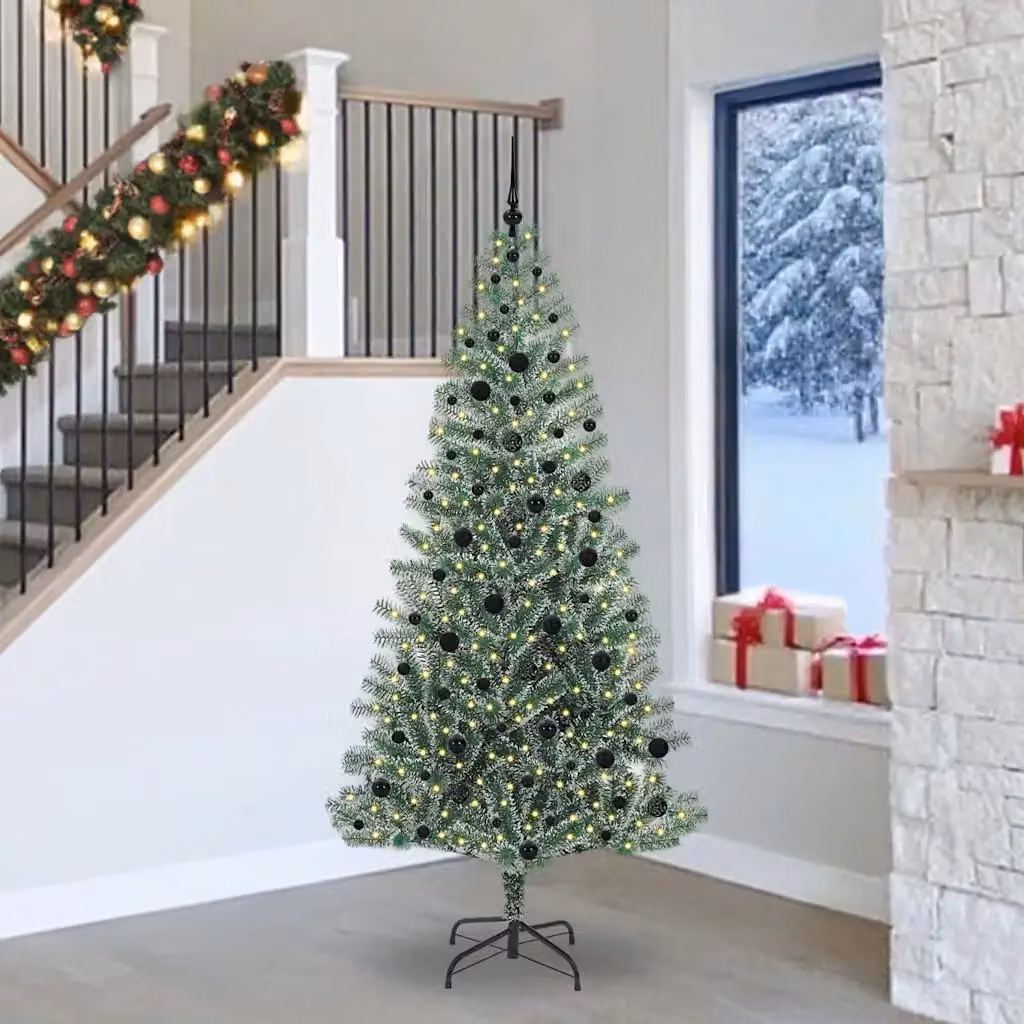 Albero di Natale Artificiale Imbiancato vidaXL con Luci LED Bianco e Verde, Altezza: 240 cm