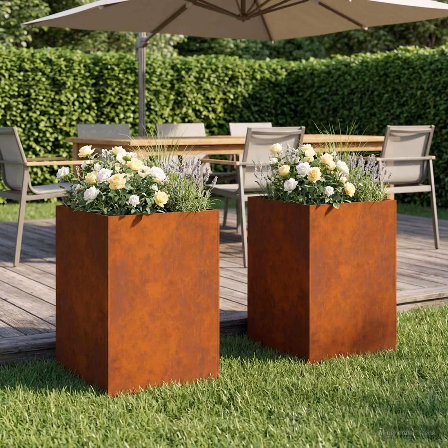 Set di 2 vasi da giardino vidaXL in acciaio Corten colore marrone L/P/H: 40 x 40 x 75 cm