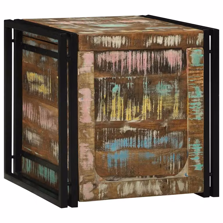 Scatola di stoccaggio vidaXL in legno e metallo stile rustico, multicolore, L/P/H: 50 x 50 x 50 cm