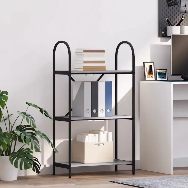 Libreria moderna vidaXL a 3 livelli in metallo e MDF, colore nero e grigio, L 60 x P 30 x H 109 cm