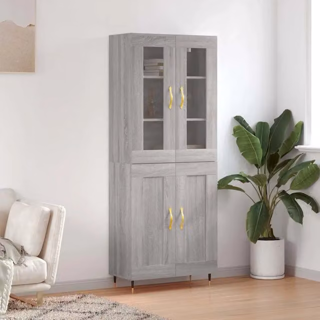 Credenza moderna vidaXL in legno e vetro color grigio L: 69,5 cm, P: 34 cm, H: 180 cm – 1