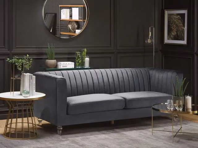 Divano Beliani a 3 posti in velluto grigio per soggiorno moderno L: 204 cm, P: 78 cm, H: 75 cm – 1