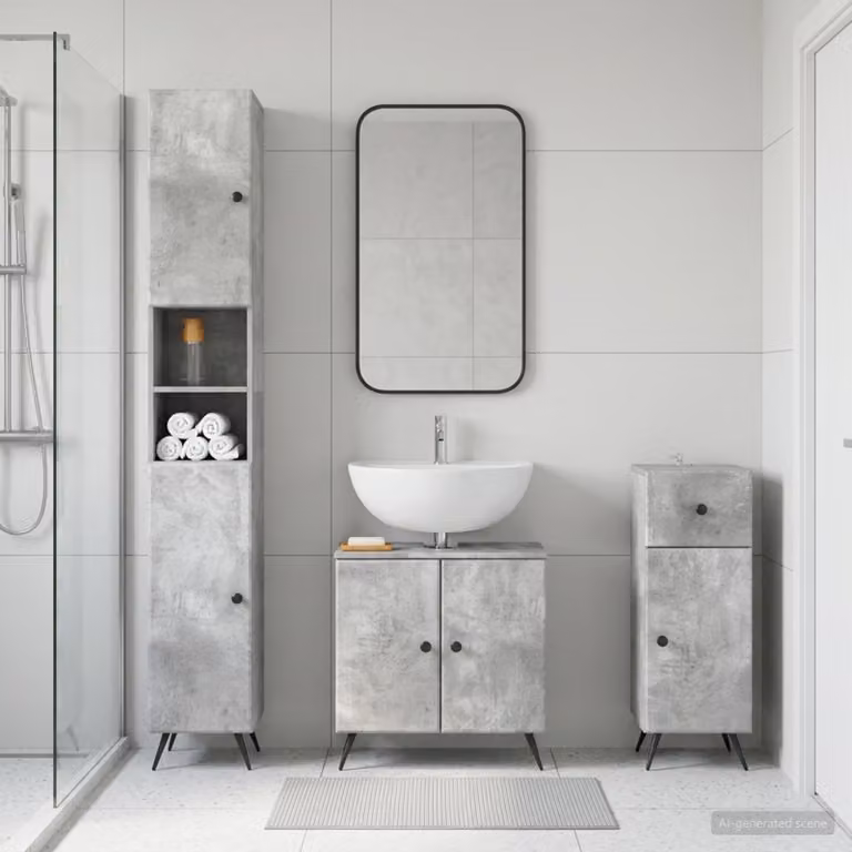Set di 3 armadietti da bagno moderni vidaXL BREDA Grigio, con ante a battente e ripiani interni, sospesi a parete