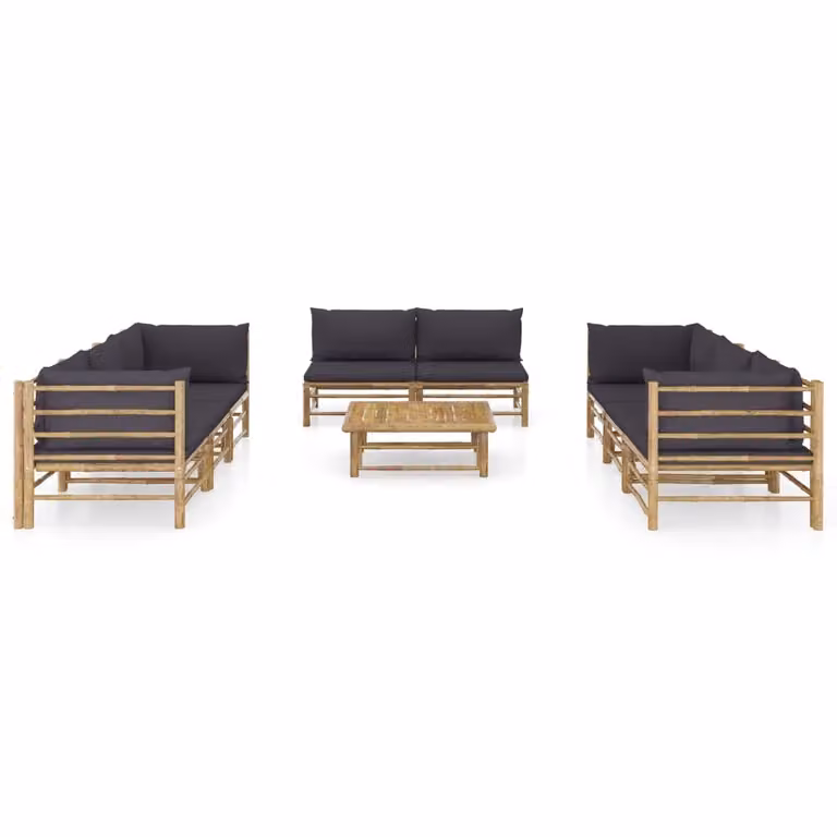 set da 9 pezzi per salotto da giardino con cuscini in bambù grigio scuro
