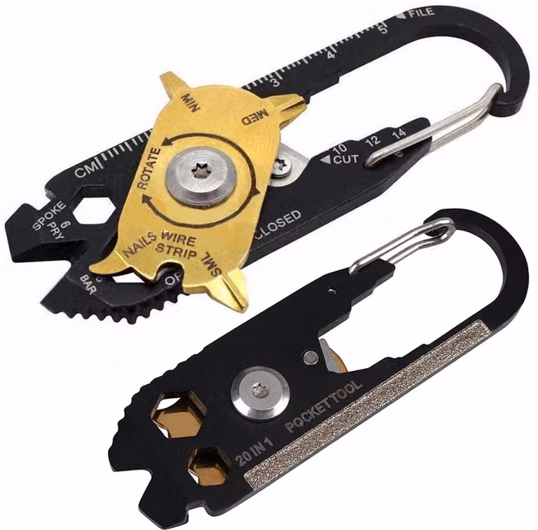 Go Go Gadget – Multiutensile 20 in 1 – Portachiavi con moschettone – Sopravvivenza – Kit di emergenza – Preparazione – 1 pezzo