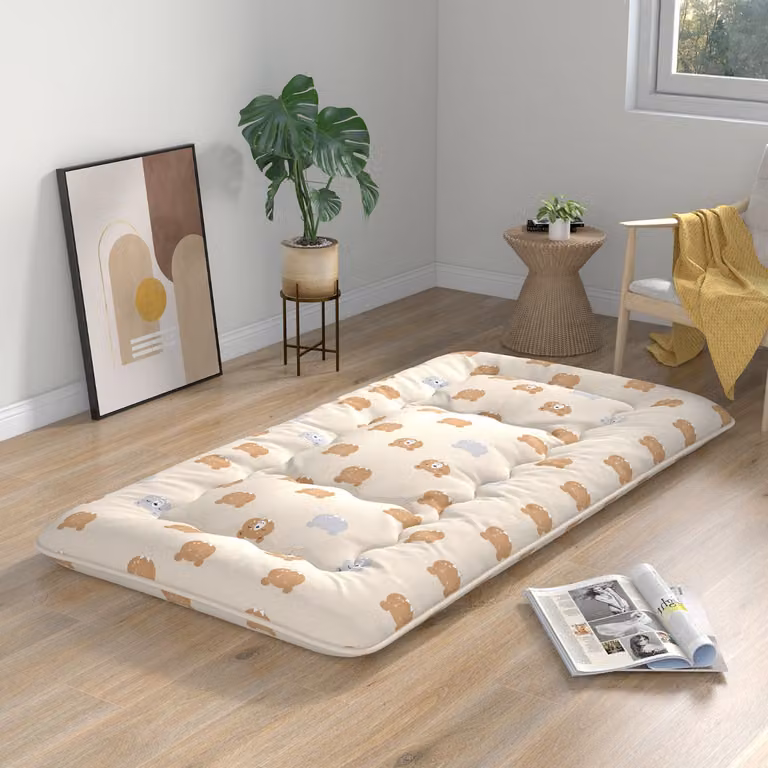 Materasso futon portatile Costway con copertura lavabile e sacca da trasporto, tappeto arrotolabile per pavimento Marrone, Larghezza: 90 cm
